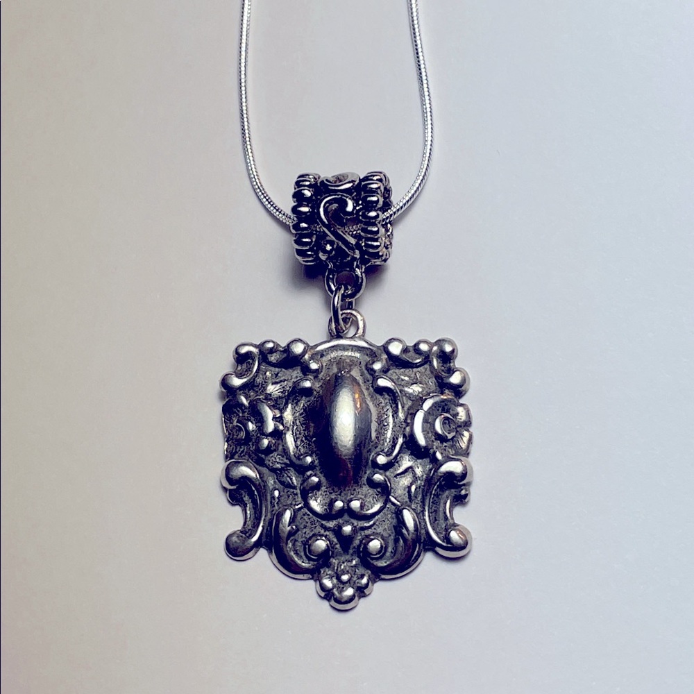 Foree Ornate Sterling Silver Luggage Tag Pendant on 16” 925 Snake Chain Necklace